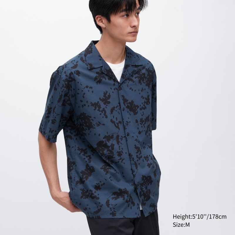 Blue Uniqlo Open Collar Short-sleeve Men Shirts | 9117083