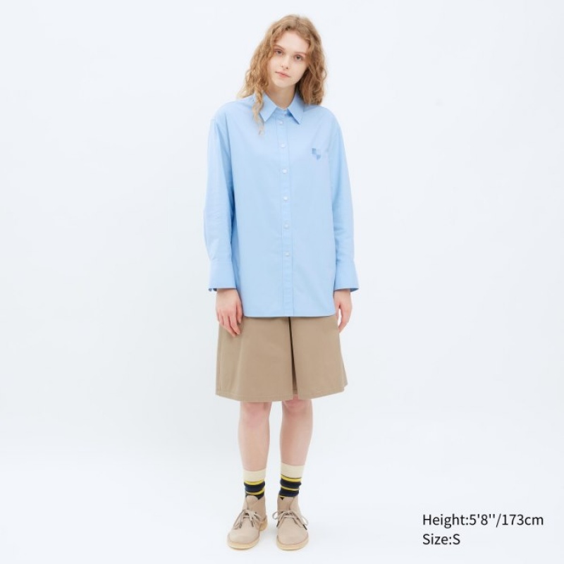 Blue Uniqlo Oxford Long-Sleeve Long Women Shirts | 1634796