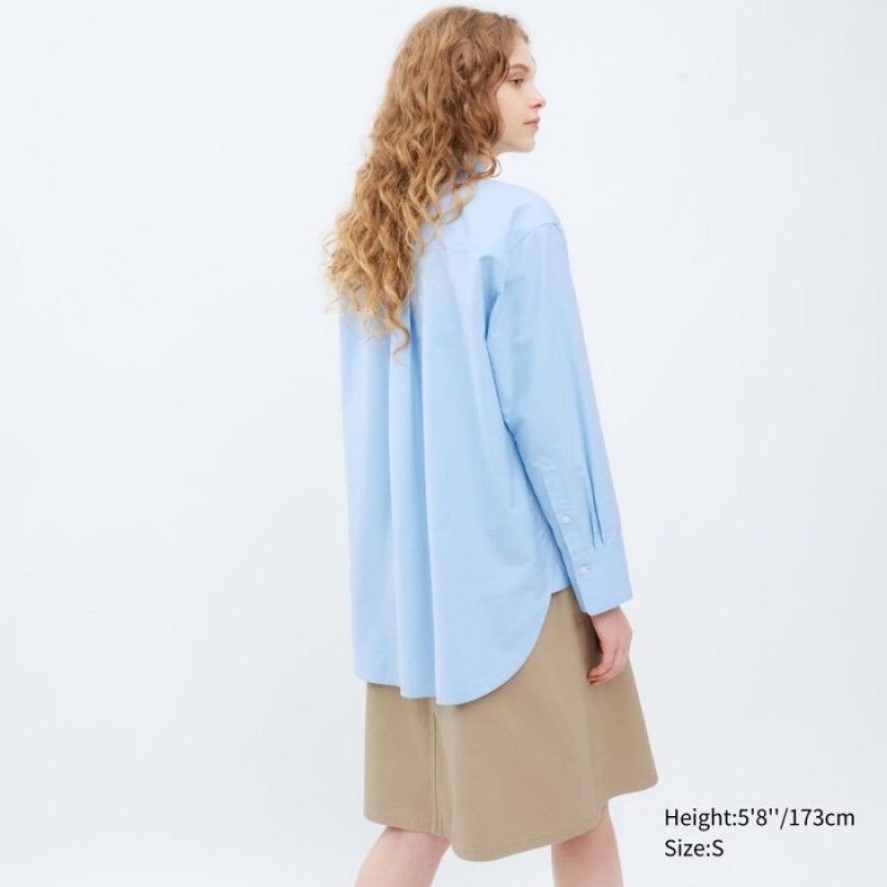 Blue Uniqlo Oxford Long-Sleeve Long Women Shirts | 1634796