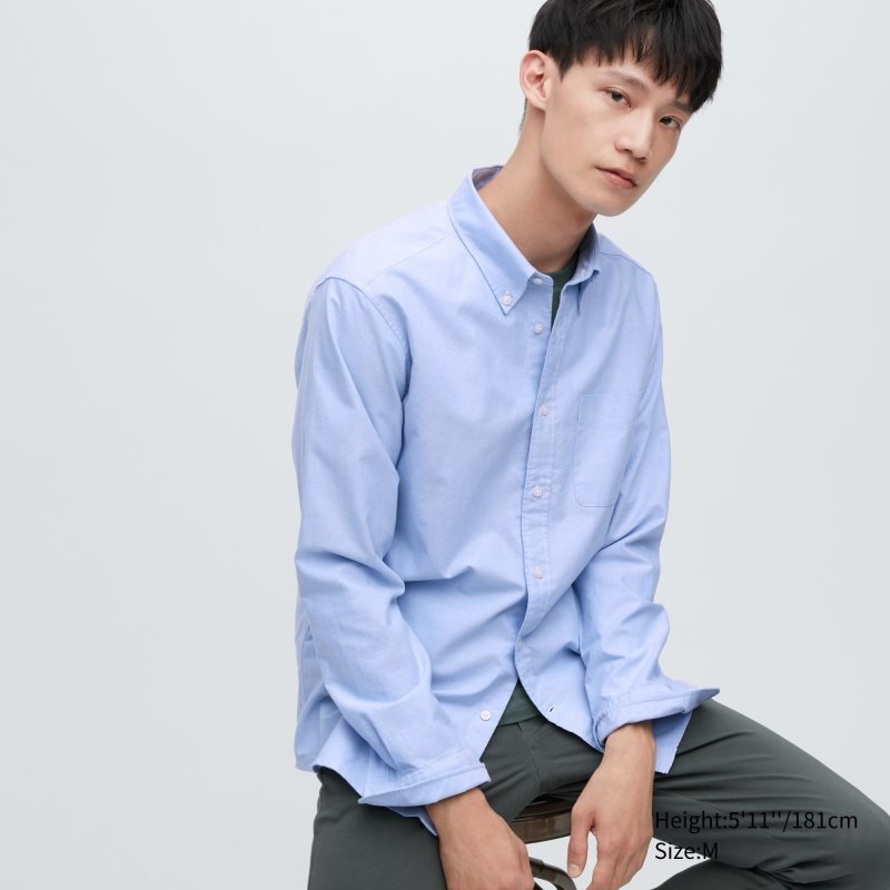 Blue Uniqlo Oxford Slim-fit Long-sleeve Men Shirts | 6761664