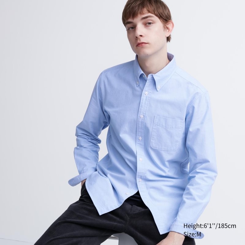 Blue Uniqlo Oxford Slim-fit Long-sleeve Men Shirts | 1582835
