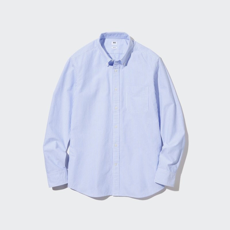 Blue Uniqlo Oxford Striped Slim Fit Long-sleeve Men Shirts | 5192175