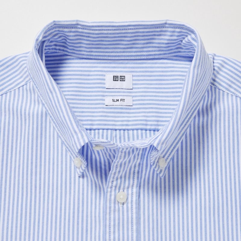 Blue Uniqlo Oxford Striped Slim Fit Long-sleeve Men Shirts | 5192175