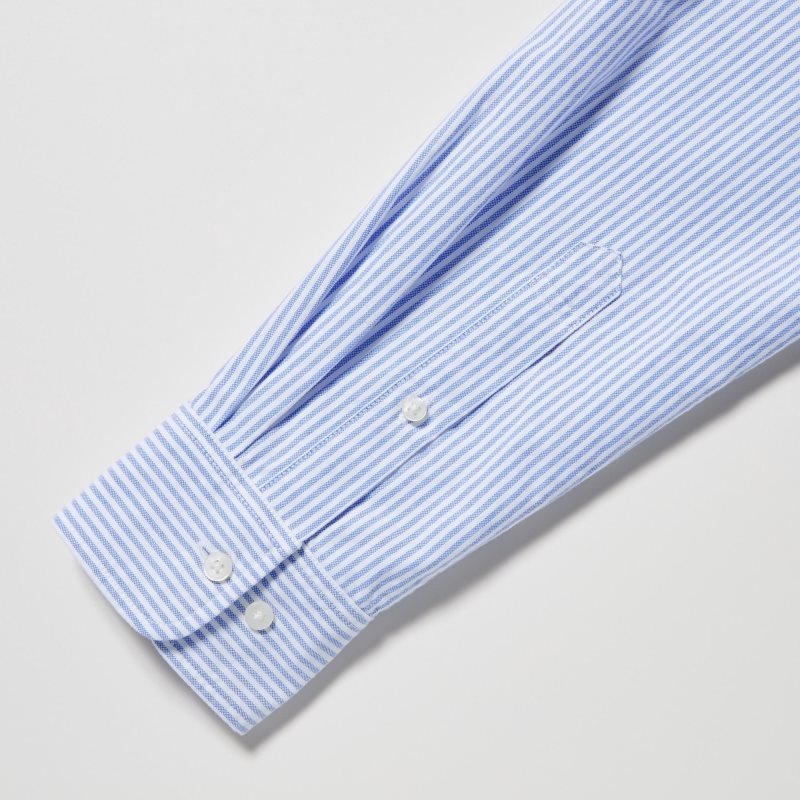 Blue Uniqlo Oxford Striped Slim Fit Long-sleeve Men Shirts | 5192175