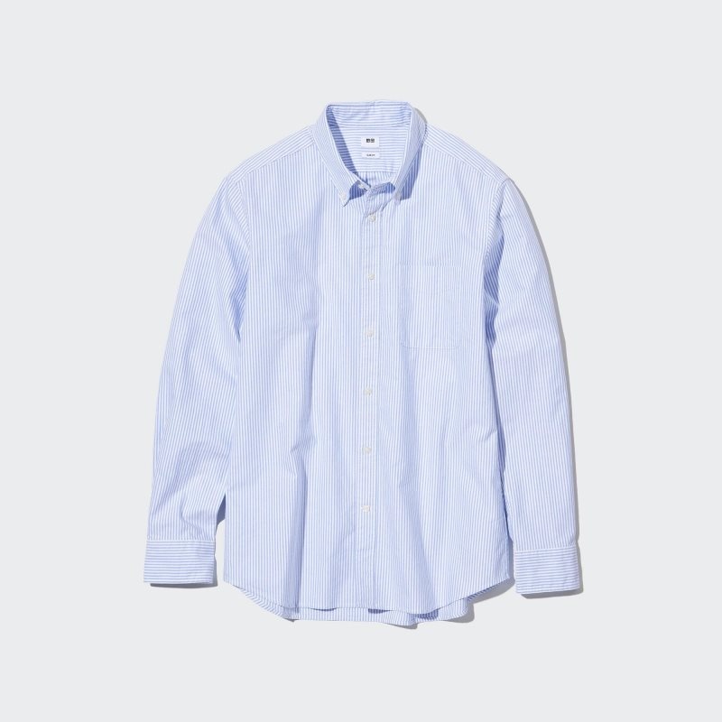 Blue Uniqlo Oxford Striped Slim-fit Long-sleeve Men Shirts | 8082188