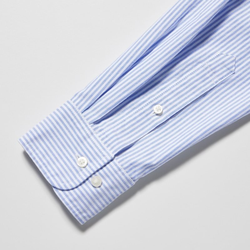 Blue Uniqlo Oxford Striped Slim-fit Long-sleeve Men Shirts | 8082188