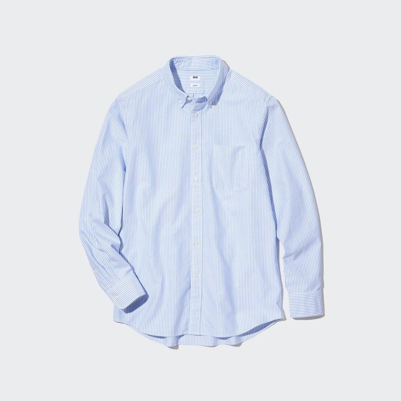 Blue Uniqlo Oxford Striped Slim-fit Long-sleeve Men Shirts | 6976012
