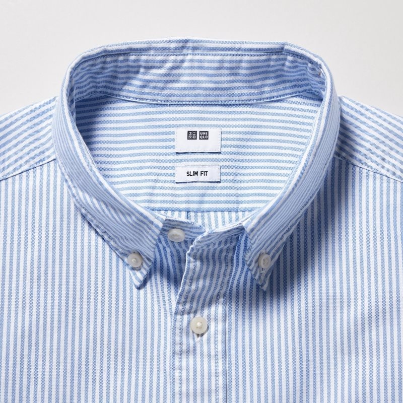 Blue Uniqlo Oxford Striped Slim-fit Long-sleeve Men Shirts | 6976012