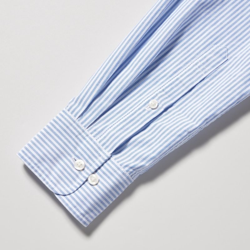 Blue Uniqlo Oxford Striped Slim-fit Long-sleeve Men Shirts | 6976012