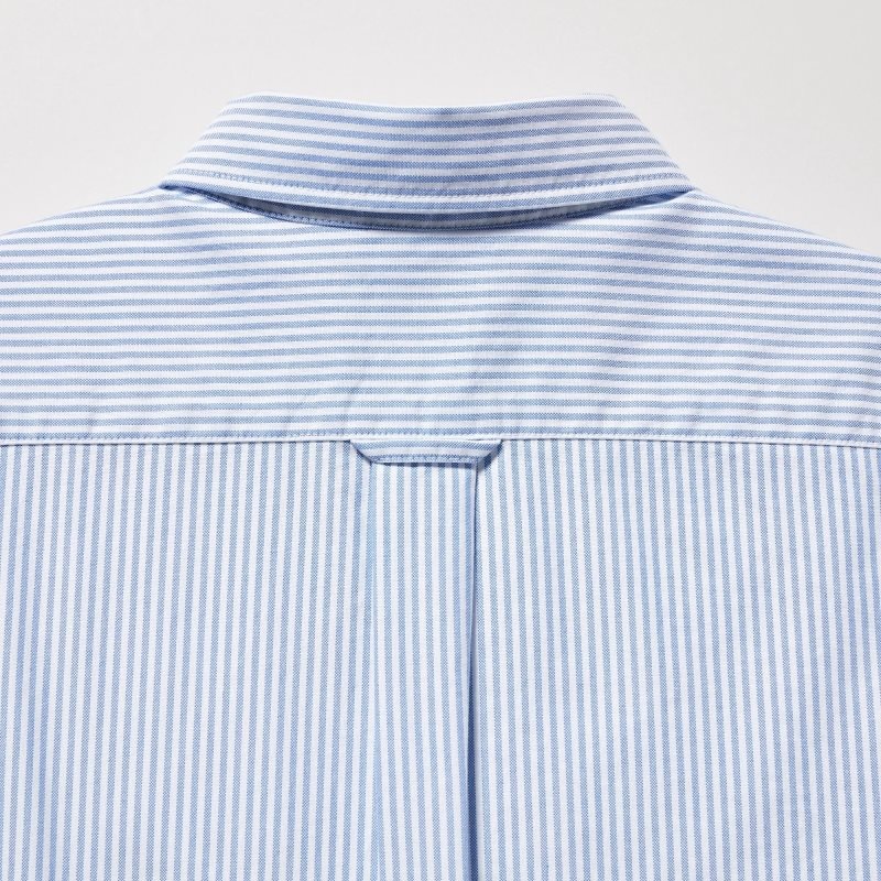 Blue Uniqlo Oxford Striped Slim-fit Long-sleeve Men Shirts | 6976012
