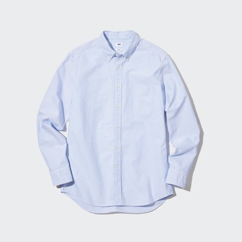 Blue Uniqlo Oxford Striped Slim-fit Long-sleeve Men Shirts | 9905881