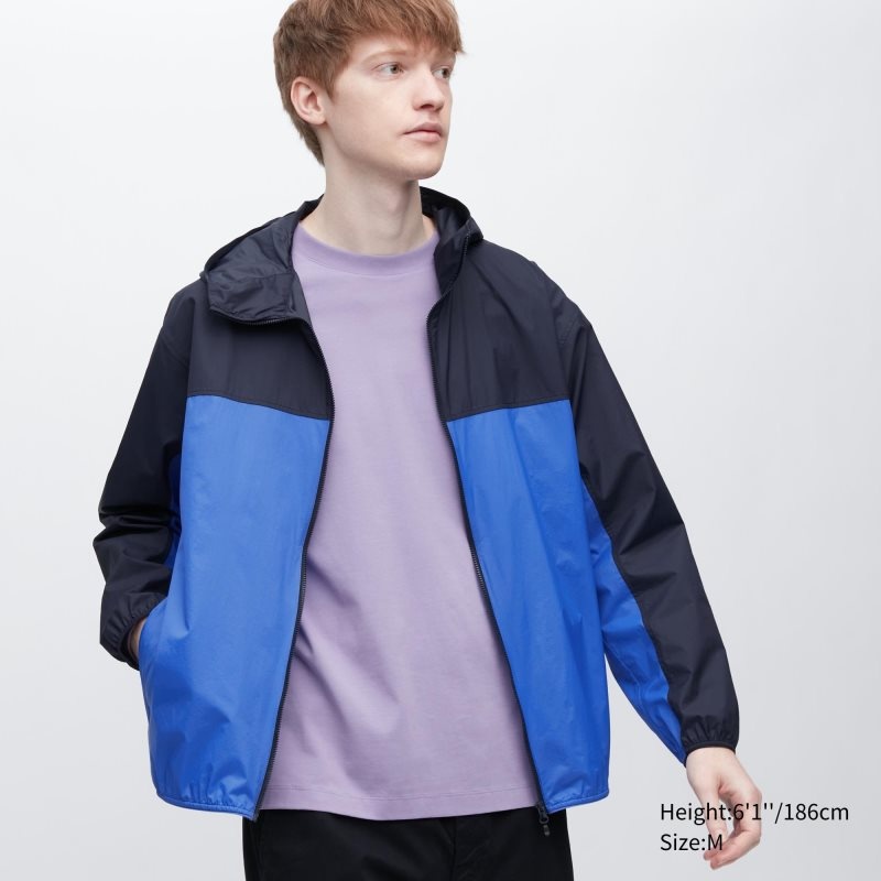Blue Uniqlo Pocketable Uv Protection 3d Cut Color Block Men Parka | 5332666