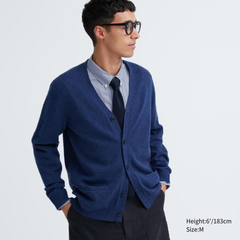 Blue Uniqlo Premium Lambswool V-Neck Women Cardigan | 9061857