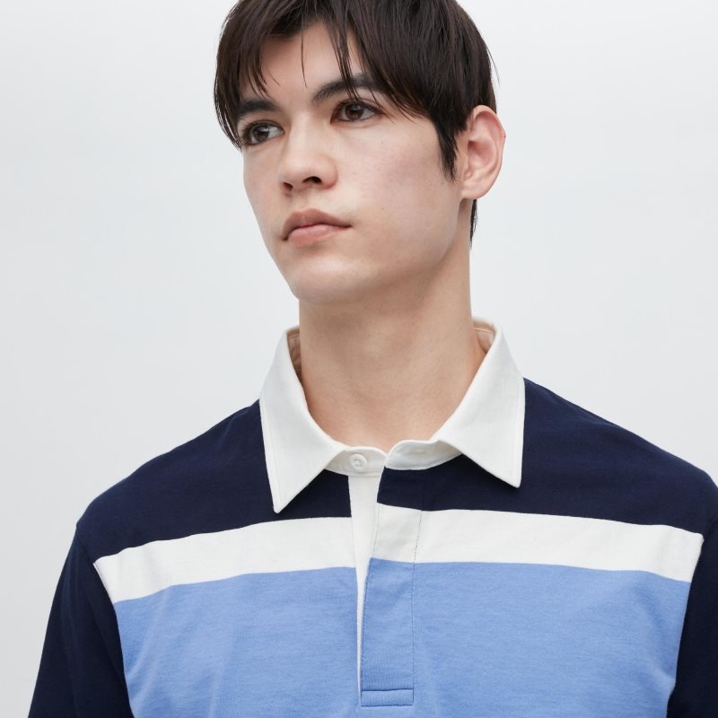 Blue Uniqlo Rugger Striped Short-sleeve Men Polo Shirts | 5990629
