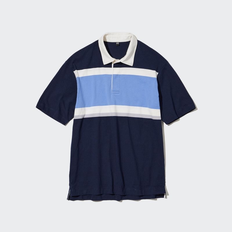 Blue Uniqlo Rugger Striped Short-sleeve Men Polo Shirts | 5990629