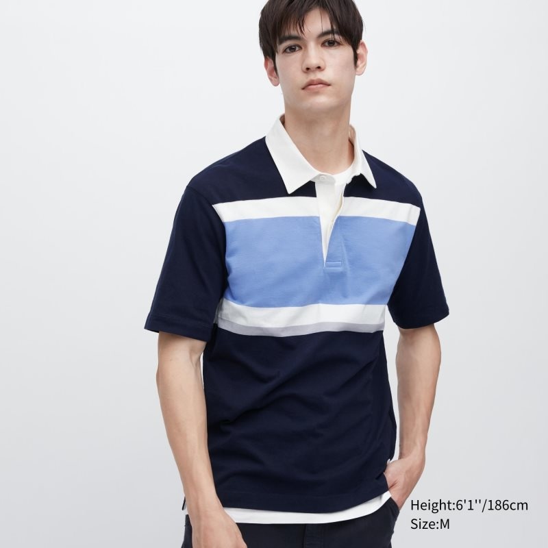 Blue Uniqlo Rugger Striped Short-sleeve Men Polo Shirts | 5990629