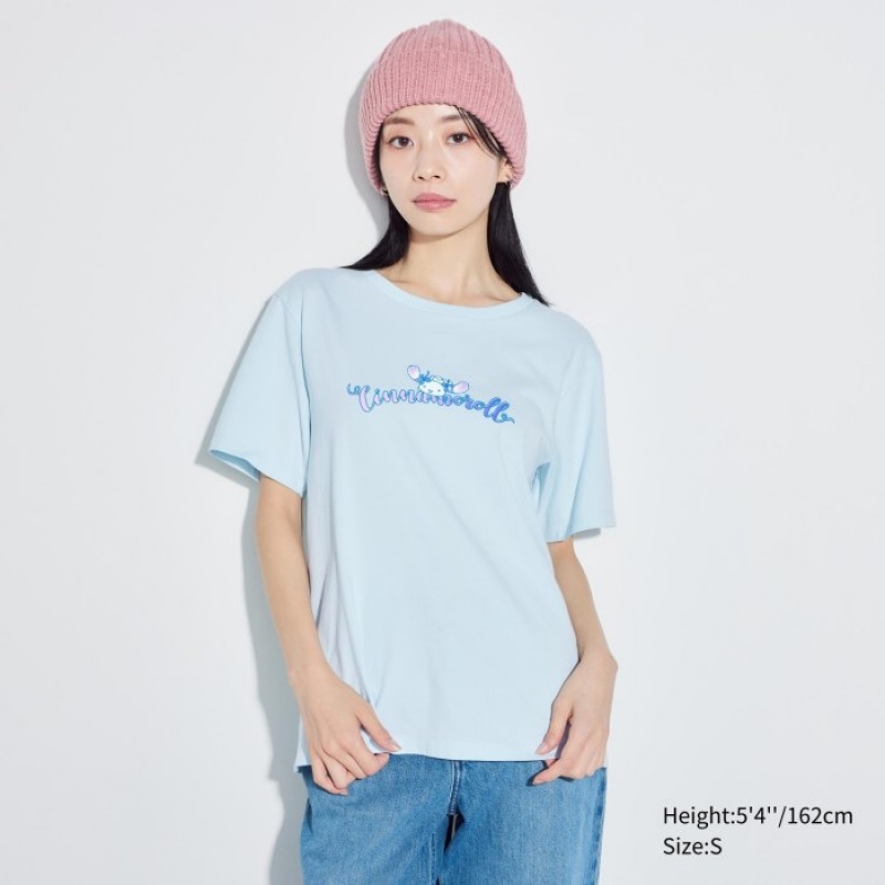 Blue Uniqlo Sanrio characters UT Short-Sleeve Women T Shirts | 4783586