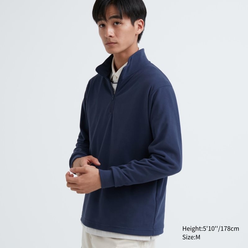 Blue Uniqlo Smooth Fleece Half-zip Men T Shirts | 7145048