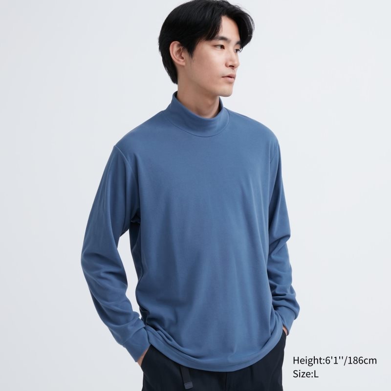 Blue Uniqlo Smooth Fleece Mock Neck Men T Shirts | 9292897