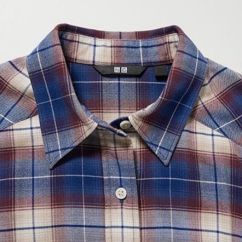 Blue Uniqlo Soft Brushed Checked Long-Sleeve Women Dress | 2733552