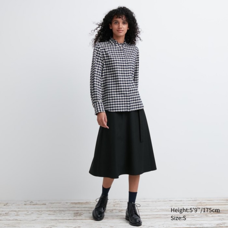 Blue Uniqlo Soft Brushed Stand Collar Long-Sleeve Women Shirts | 8057235