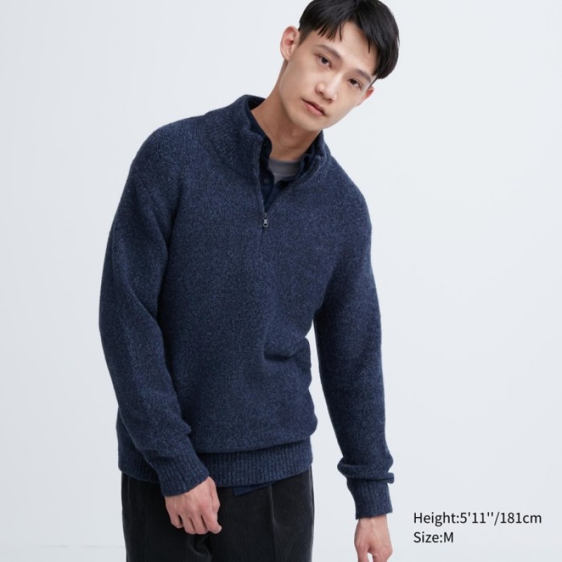 Blue Uniqlo Souffle Yarn Half-Zip Long-Sleeve Women Sweaters | 2338765