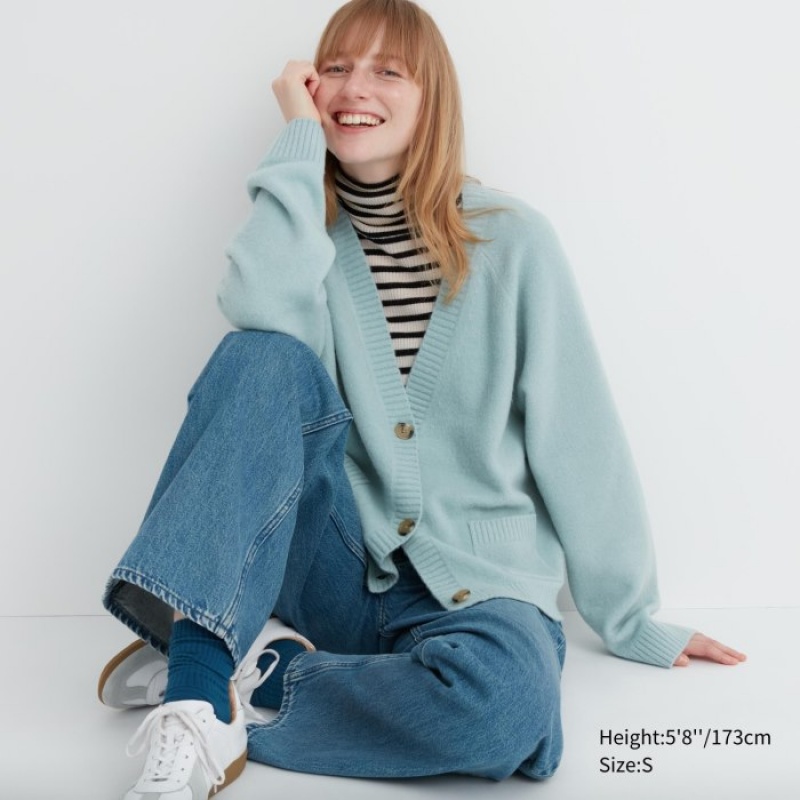 Blue Uniqlo Souffle Yarn Short Women Cardigan | 3747989