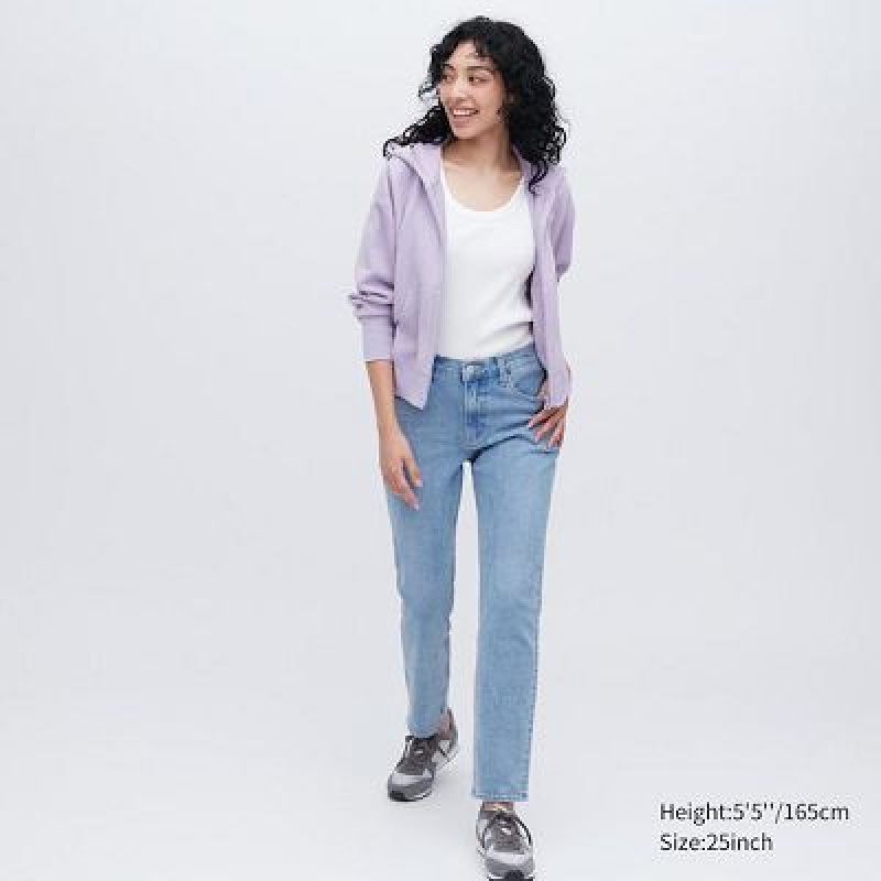 Blue Uniqlo Stretch Slim Straight Women Jeans | 4895445