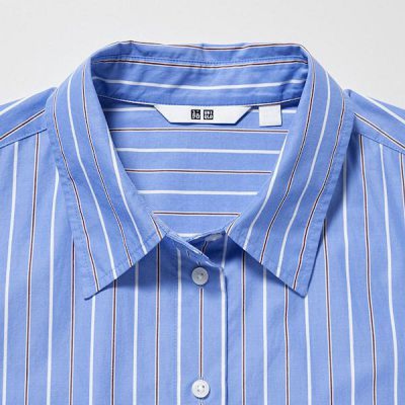 Blue Uniqlo Striped Cotton Long-Sleeve Women Dress | 348666