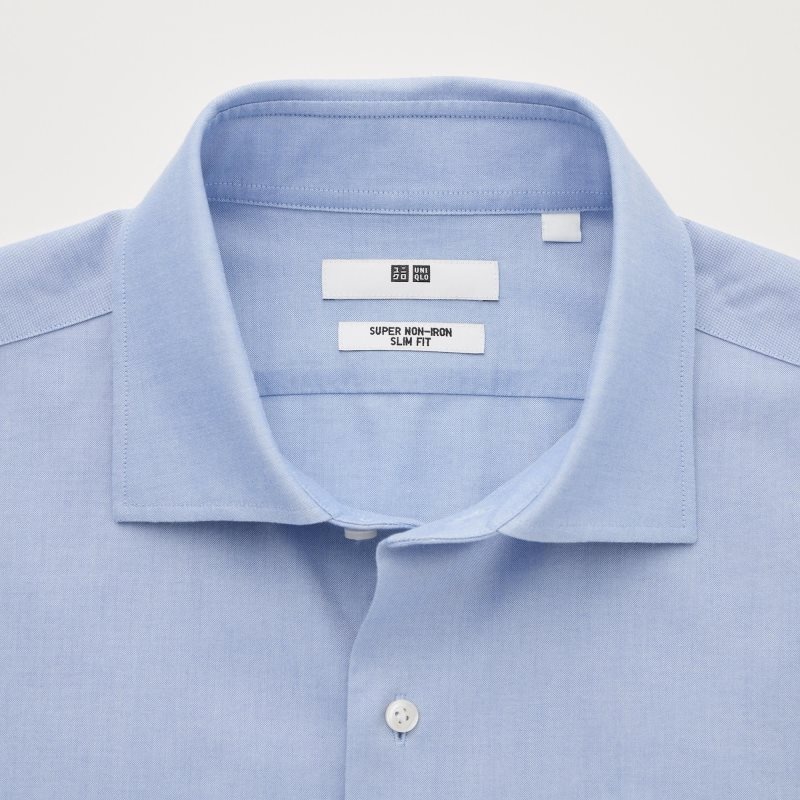 Blue Uniqlo Super Non-iron Slim-fit Long-sleeve Semi-wide Collar Men Shirts | 6878527