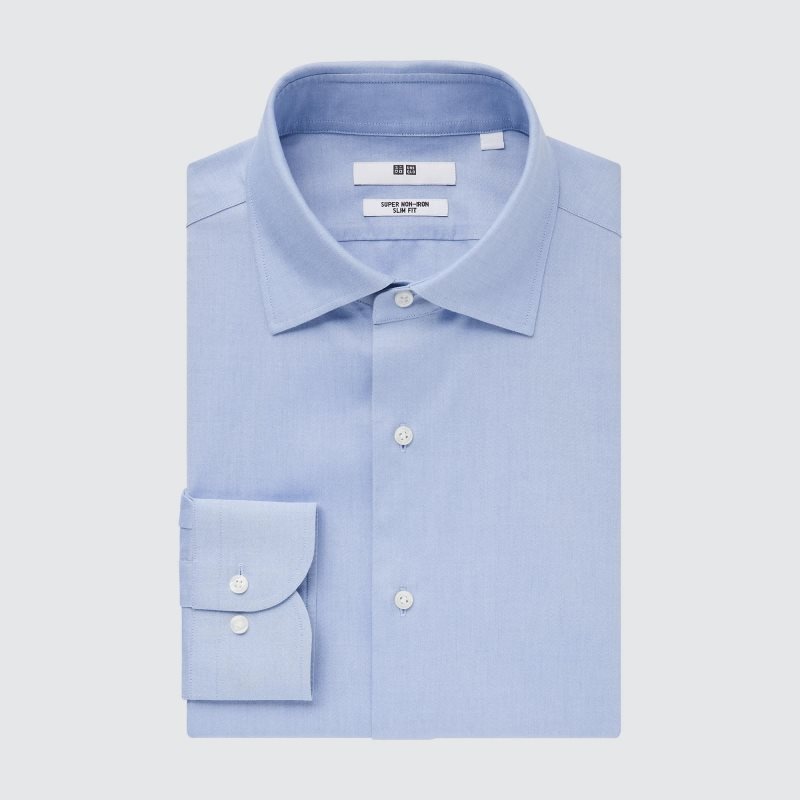 Blue Uniqlo Super Non-iron Slim-fit Long-sleeve Semi-wide Collar Men Shirts | 6878527