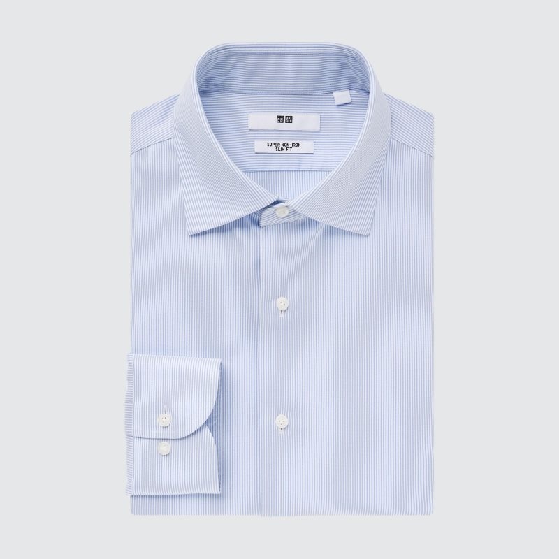 Blue Uniqlo Super Non-iron Striped Slim-fit Long-sleeve Men Shirts | 1189847