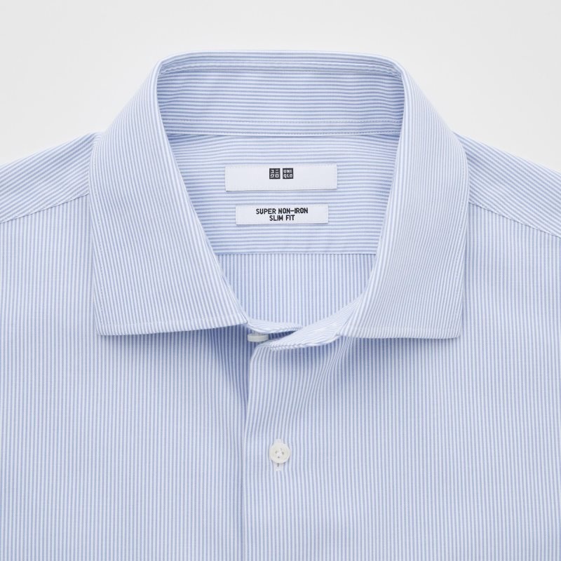 Blue Uniqlo Super Non-iron Striped Slim-fit Long-sleeve Men Shirts | 1189847