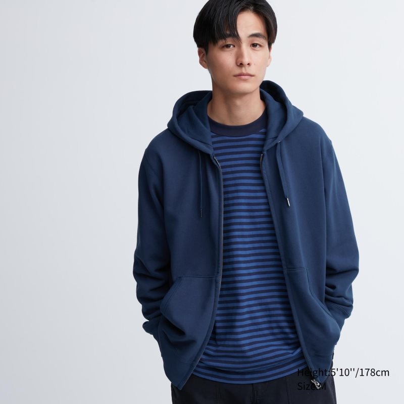 Blue Uniqlo Sweat Long-sleeve Full-zip Men Hoodie | 720007