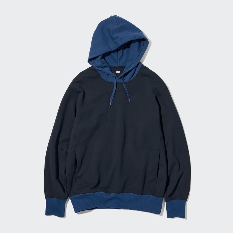 Blue Uniqlo Sweat Long-sleeve Pullover Color Block Men Hoodie | 1403172