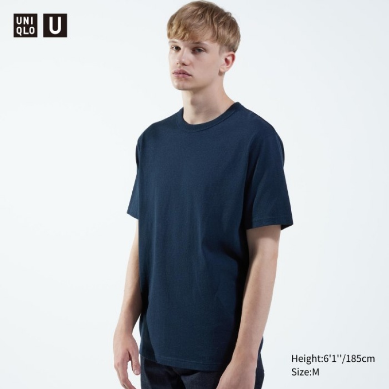Blue Uniqlo U Crew Neck Short-sleeve Women T Shirts | 3387515