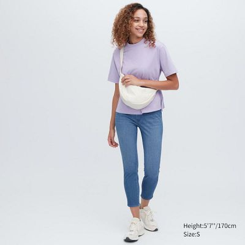 Blue Uniqlo Ultra Stretch Denim Cropped Women Leggings | 7078605