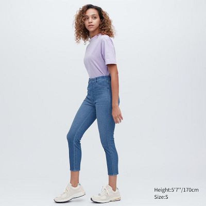 Blue Uniqlo Ultra Stretch Denim Cropped Women Leggings | 7078605