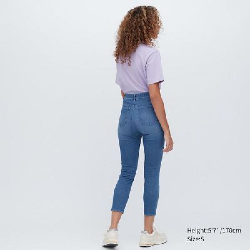 Blue Uniqlo Ultra Stretch Denim Cropped Women Leggings | 7078605