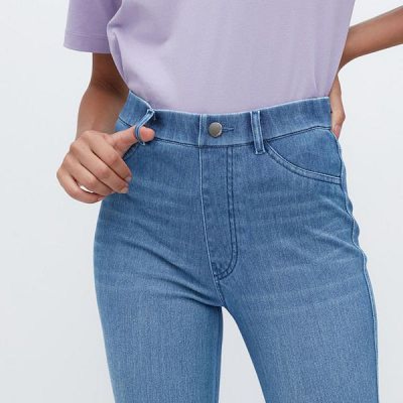 Blue Uniqlo Ultra Stretch Denim Cropped Women Leggings | 7078605