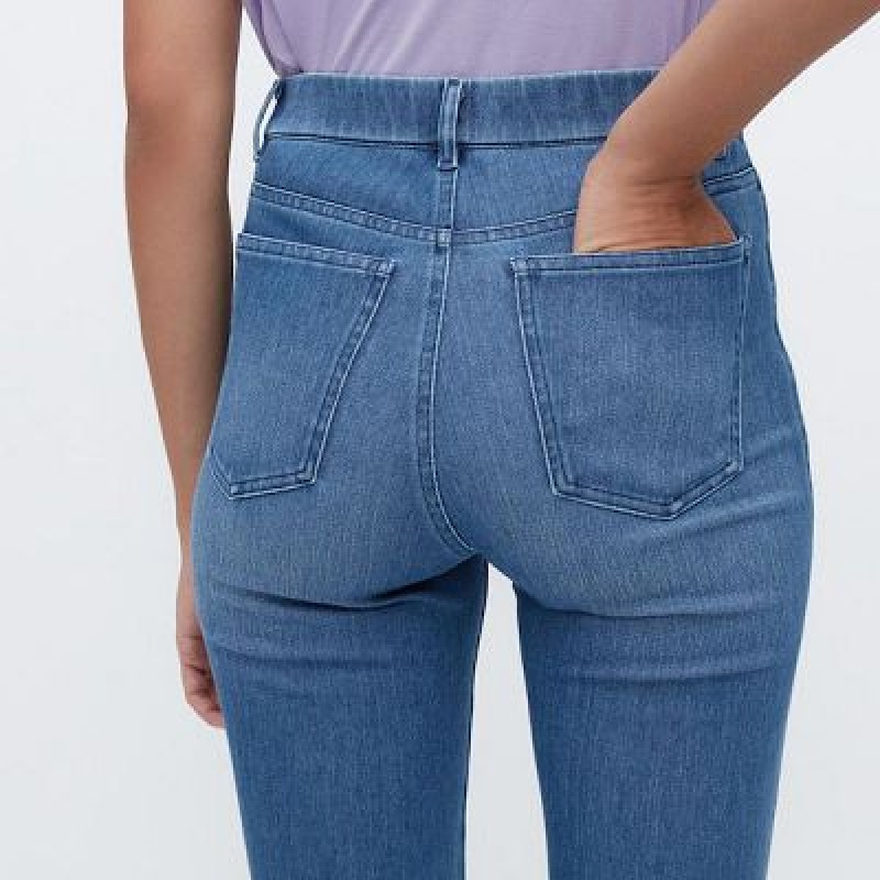 Blue Uniqlo Ultra Stretch Denim Cropped Women Leggings | 7078605