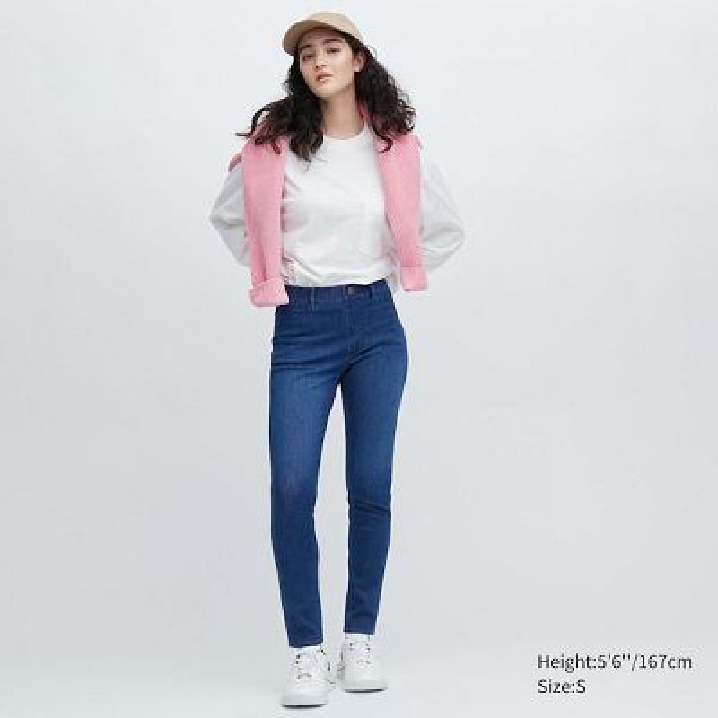 Blue Uniqlo Ultra Stretch Denim Women Pants | 7323709