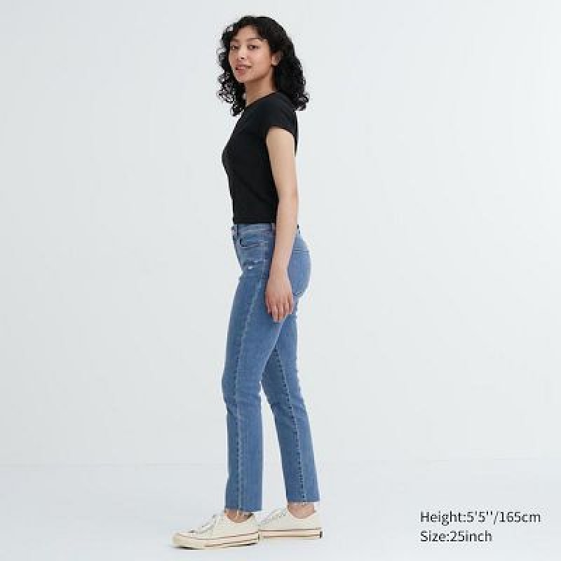 Blue Uniqlo Ultra Stretch Distressed Women Jeans | 9761472