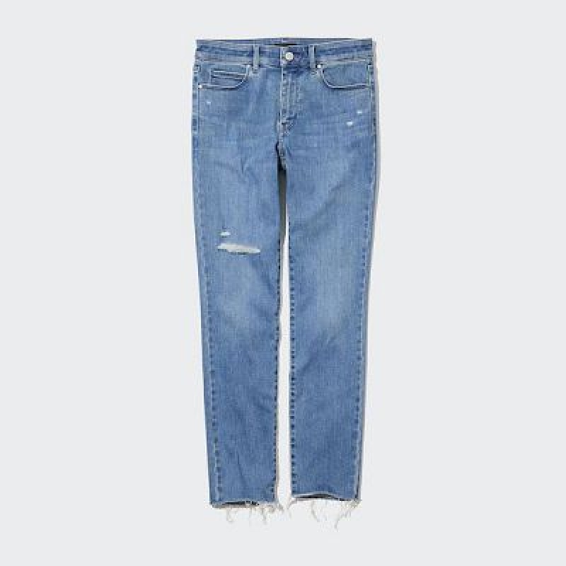 Blue Uniqlo Ultra Stretch Distressed Women Jeans | 9761472
