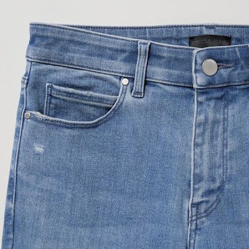 Blue Uniqlo Ultra Stretch Distressed Women Jeans | 9761472