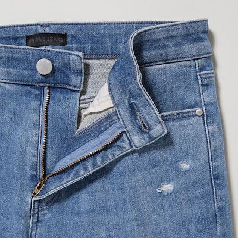 Blue Uniqlo Ultra Stretch Distressed Women Jeans | 9761472