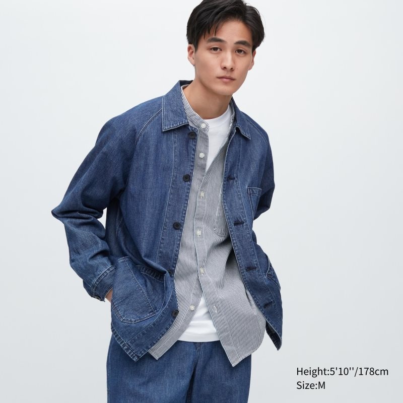 Blue Uniqlo Utility Denim Cotton Linen Men Jackets | 1670338