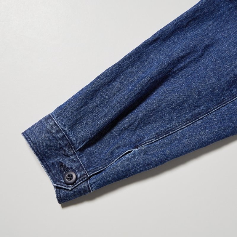 Blue Uniqlo Utility Denim Cotton Linen Men Jackets | 4918484