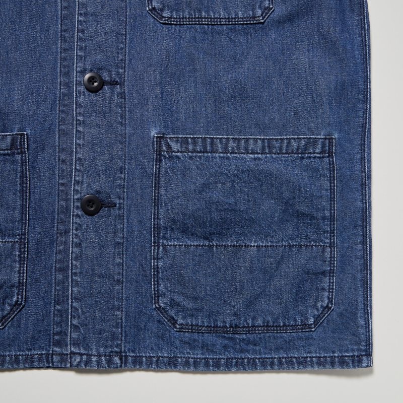 Blue Uniqlo Utility Denim Cotton Linen Men Jackets | 4918484