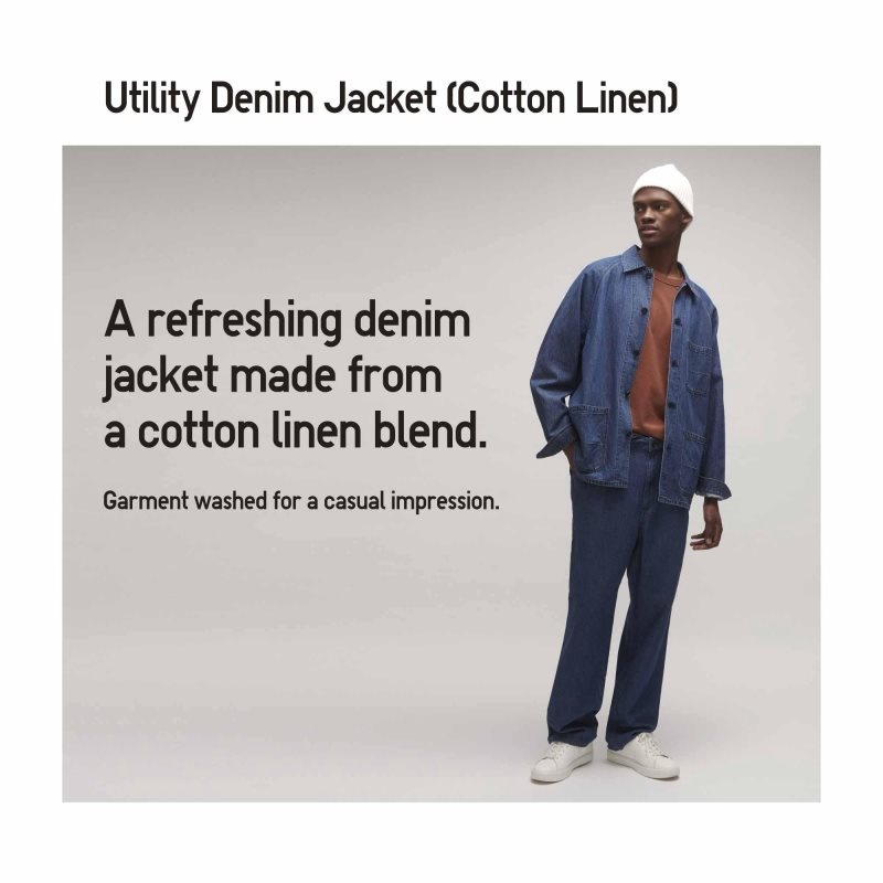 Blue Uniqlo Utility Denim Cotton Linen Men Jackets | 4918484